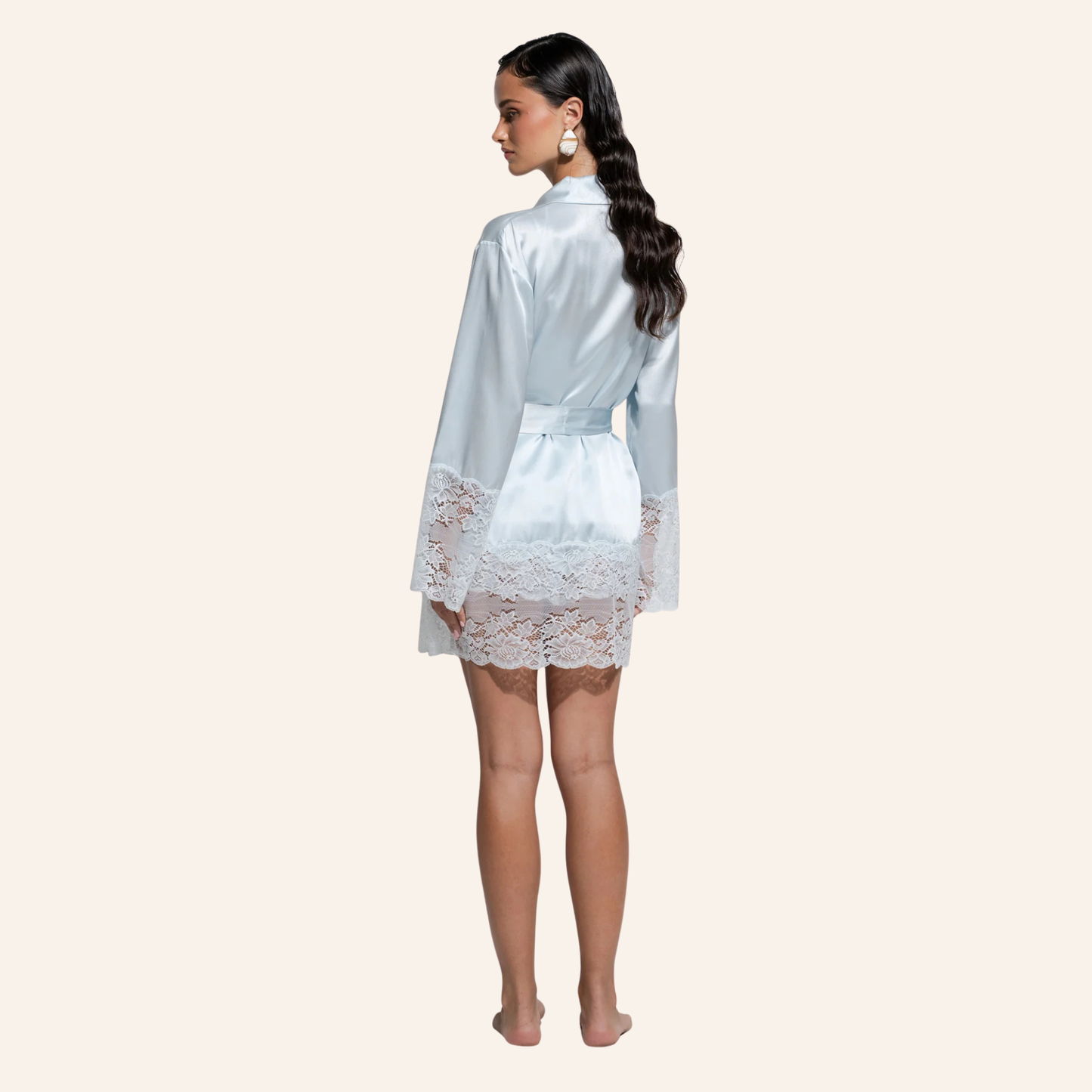 Ginia Silk Lace Robe - Sky Blue