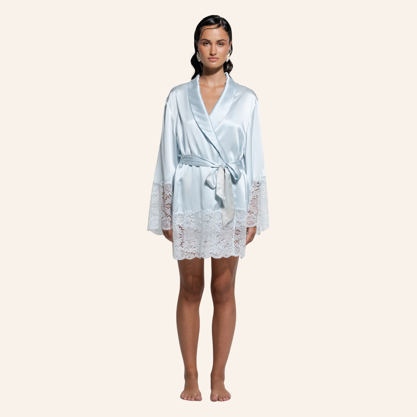 Ginia Silk Lace Robe - Sky Blue