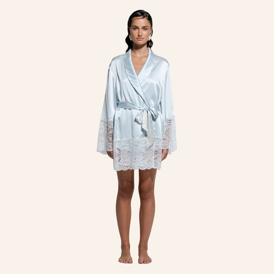 Ginia Silk Lace Robe - Sky Blue