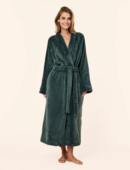 Papinelle Long Plush Robe - Deep Emerald