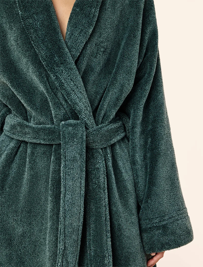 Papinelle Long Plush Robe - Deep Emerald