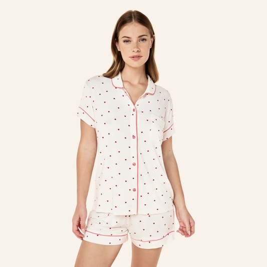 Papinelle Kate Modal Soft Boxer PJ Set - Desert Rose Hearts